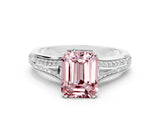 White gold Emerald Cut Morganite Split Shank Engagement Ring with Pavé Band