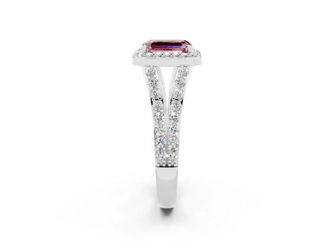 White gold Emerald Cut Morganite Split Shank Halo Ring with Four-Prong Setting_14