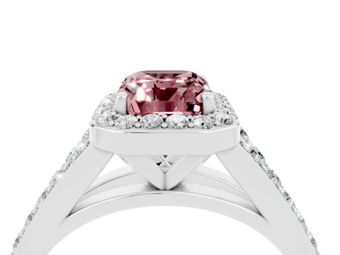 White gold Emerald Cut Morganite Split Shank Halo Ring with Four-Prong Setting_16
