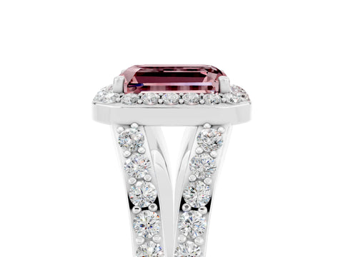 White gold Emerald Cut Morganite Split Shank Halo Ring with Four-Prong Setting_17