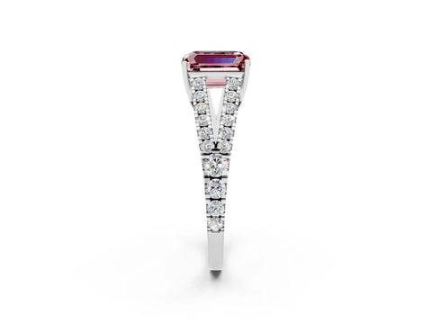 White gold Emerald Cut Morganite Split Shank Pavé Engagement Ring with Four-Prong Setting_14