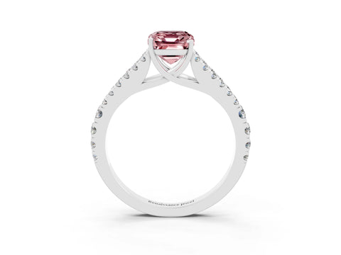 White gold Emerald Cut Morganite Split Shank Pavé Engagement Ring with Four-Prong Setting_15