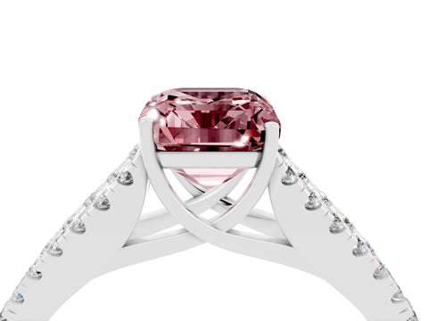 White gold Emerald Cut Morganite Split Shank Pavé Engagement Ring with Four-Prong Setting_16