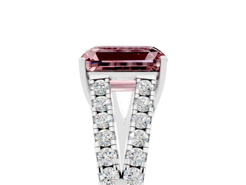 White gold Emerald Cut Morganite Split Shank Pavé Engagement Ring with Four-Prong Setting_17