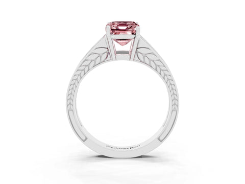White gold Emerald Cut Morganite Split Shank Ring with Pavé Band and Four-Prong Setting_3