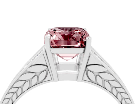 White gold Emerald Cut Morganite Split Shank Ring with Pavé Band and Four-Prong Setting_4