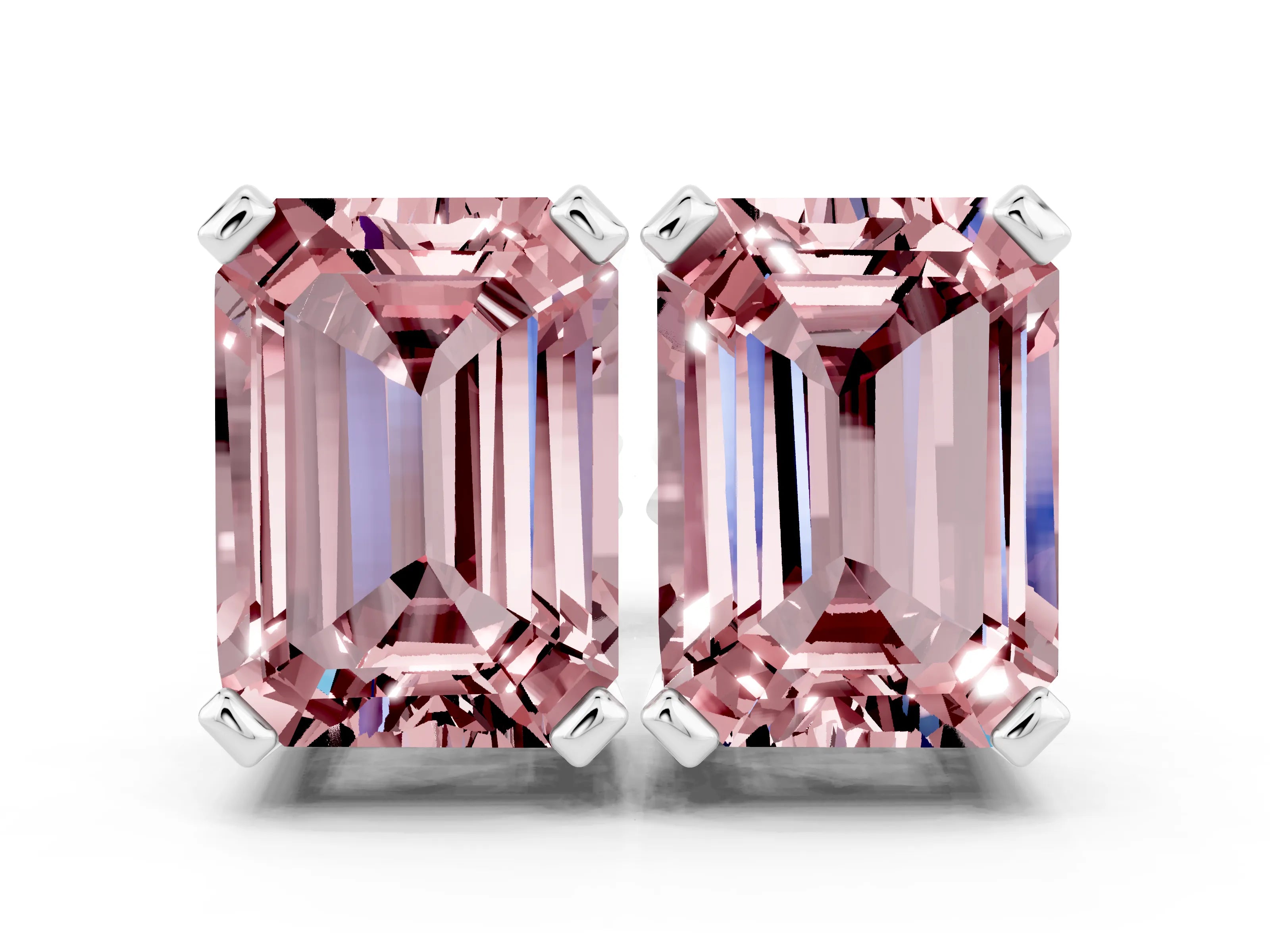 White gold Emerald Cut Morganite Stud Earrings_18