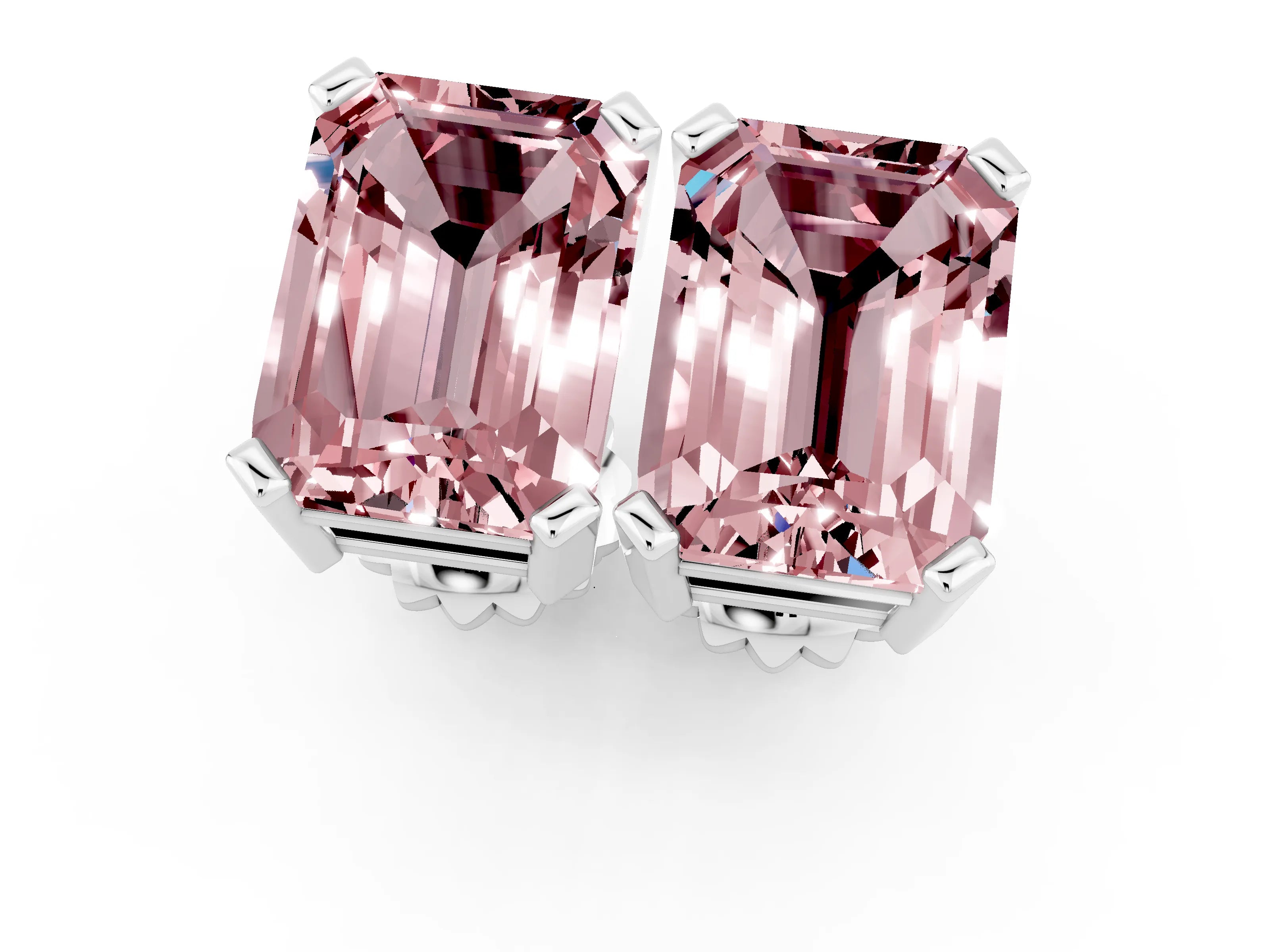White gold Emerald Cut Morganite Stud Earrings_19