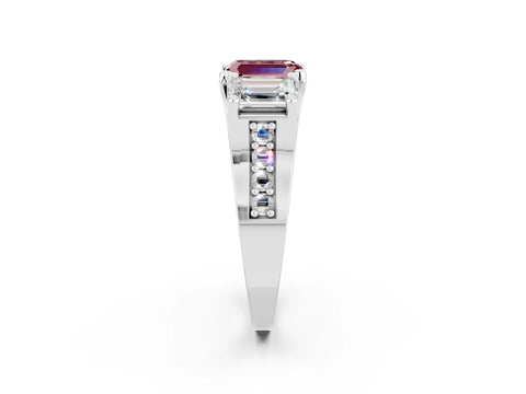 White gold Emerald Cut Morganite Three-Stone Ring with Channel Set Band and Four-Prong Setting_2