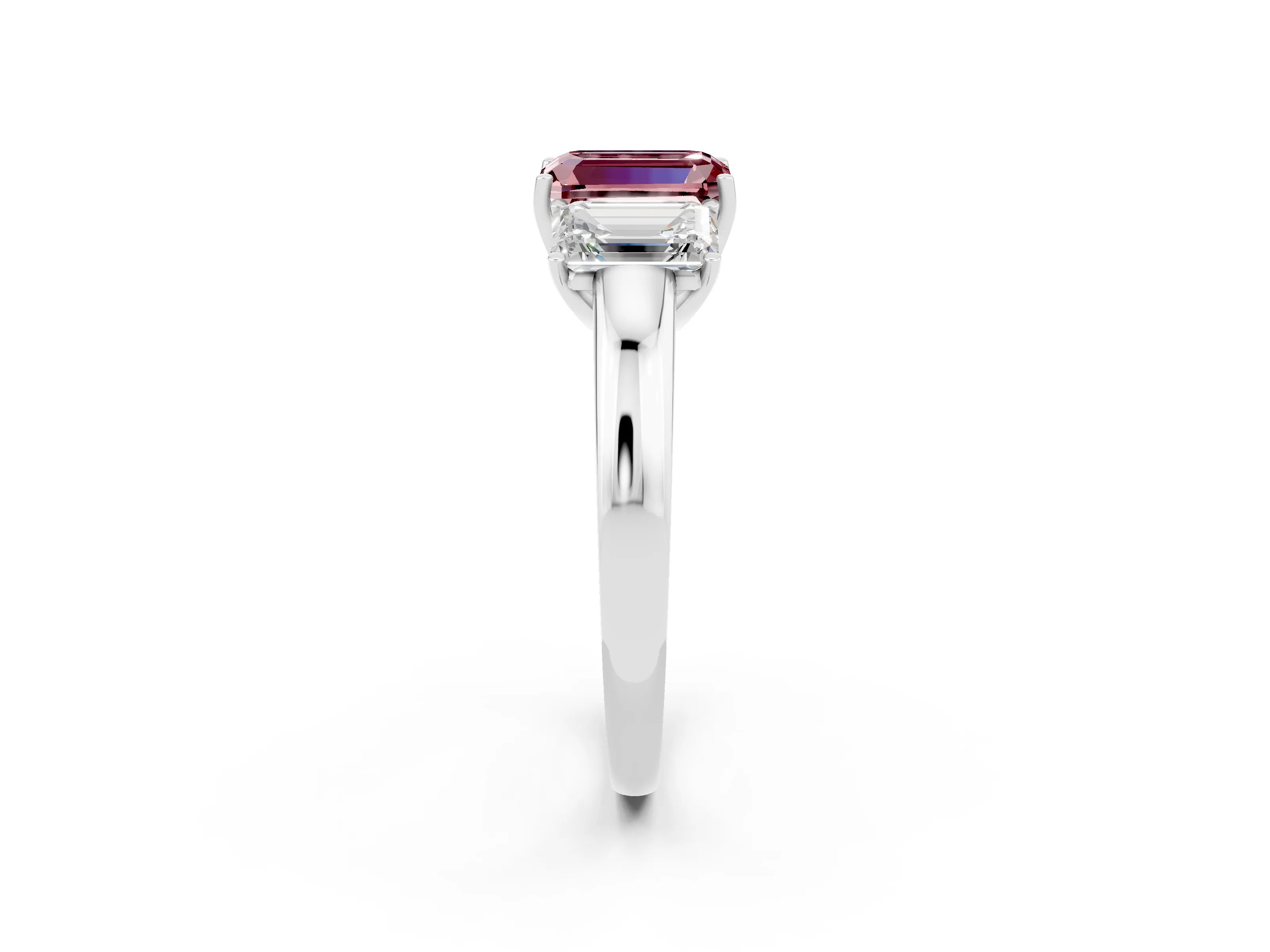 White gold Emerald Cut Morganite Three-Stone Ring with Four-Prong Setting and Classic Band_2