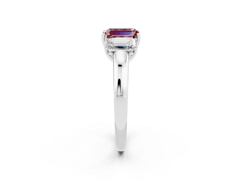 White gold Emerald Cut Morganite Three-Stone Ring with Four-Prong Setting and Classic Band_2