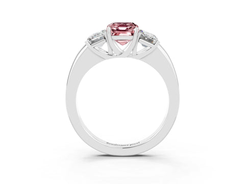 White gold Emerald Cut Morganite Three-Stone Ring with Four-Prong Setting and Classic Band_3