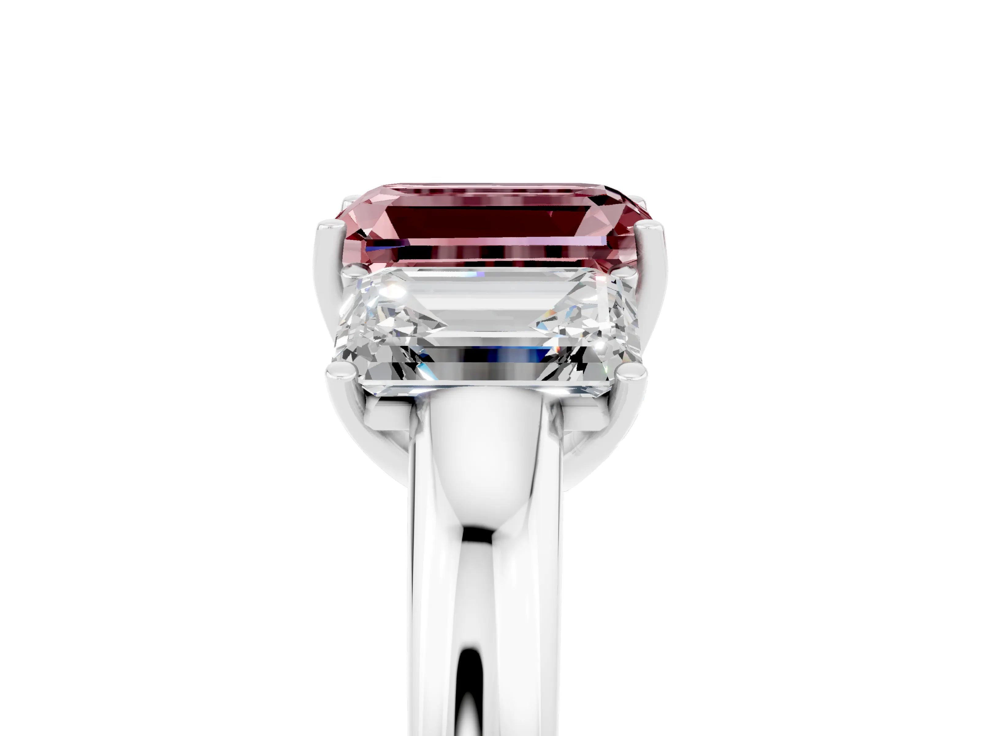 White gold Emerald Cut Morganite Three-Stone Ring with Four-Prong Setting and Classic Band_5