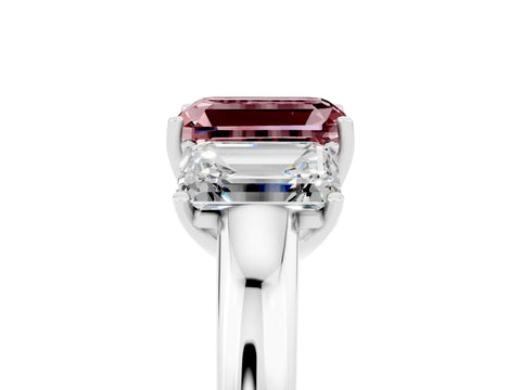 White gold Emerald Cut Morganite Three-Stone Ring with Four-Prong Setting and Classic Band_5