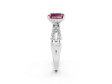 White gold Emerald Cut Morganite Three-Stone Ring with Pavé Split Shank and Four-Prong Setting_2