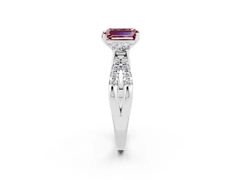 White gold Emerald Cut Morganite Three-Stone Ring with Pavé Split Shank and Four-Prong Setting_2