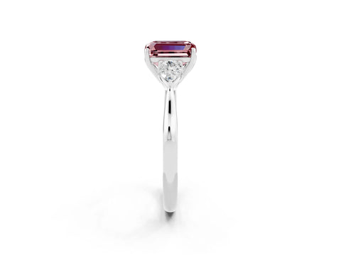 White gold Emerald Cut Morganite Three-Stone Ring with Pear Side Stones and Four-Prong Setting_14