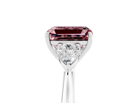 White gold Emerald Cut Morganite Three-Stone Ring with Pear Side Stones and Four-Prong Setting_17