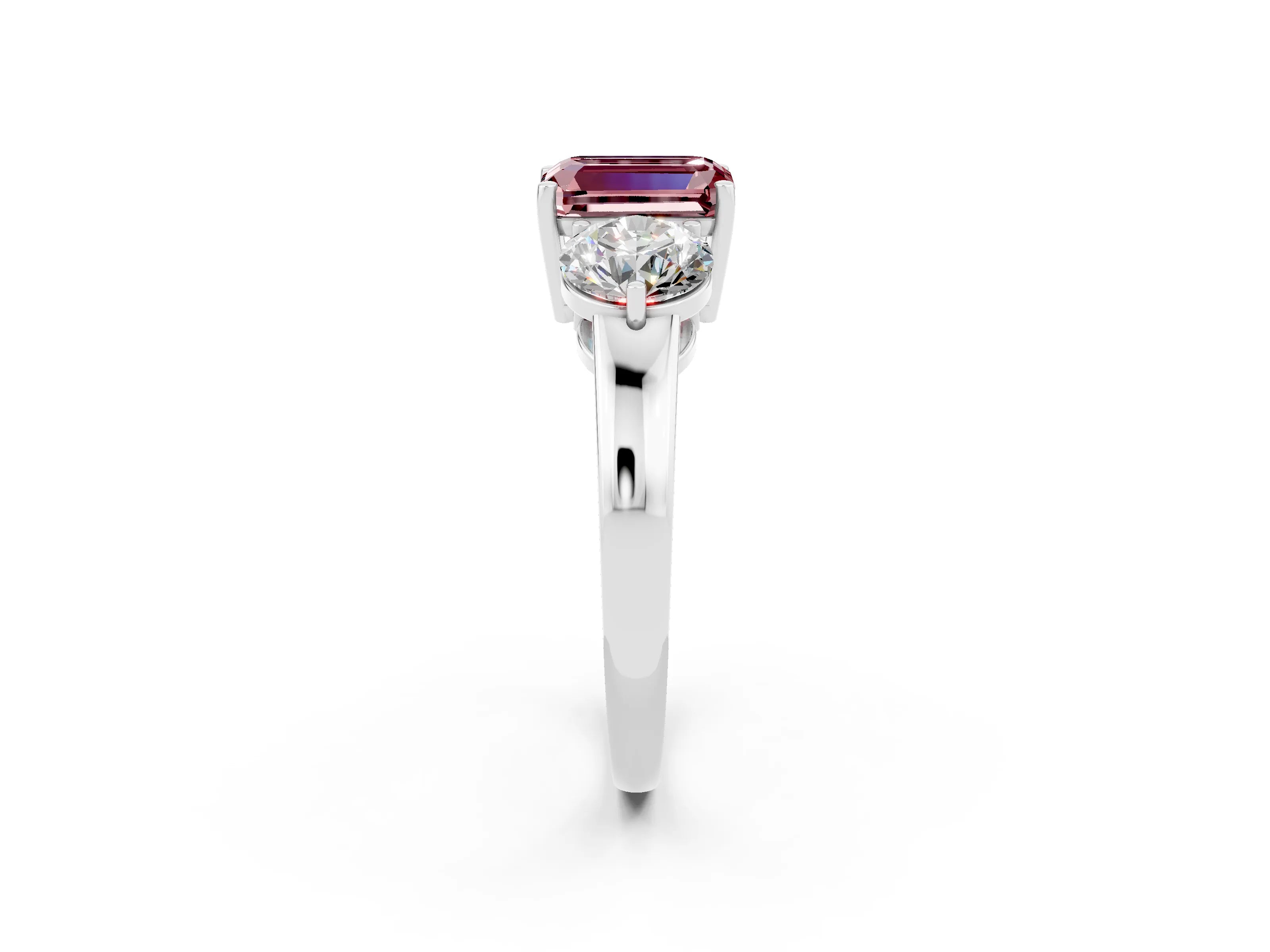 White gold Emerald Cut Morganite Three-Stone Ring with Prong Setting and Classic Band_2