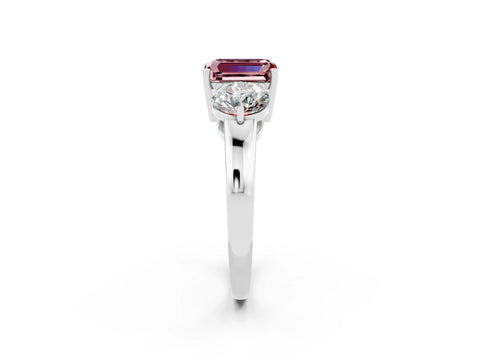 White gold Emerald Cut Morganite Three-Stone Ring with Prong Setting and Classic Band_2