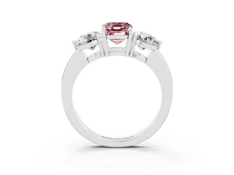White gold Emerald Cut Morganite Three-Stone Ring with Prong Setting and Classic Band_3