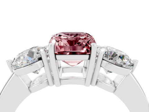 White gold Emerald Cut Morganite Three-Stone Ring with Prong Setting and Classic Band_4