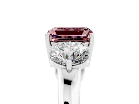White gold Emerald Cut Morganite Three-Stone Ring with Prong Setting and Classic Band_5