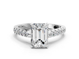 White gold Emerald Cut Pavé Band Solitaire Ring with Four-Prong Setting_274