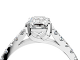 White gold Emerald Cut Pavé Band Solitaire Ring with Four-Prong Setting_278