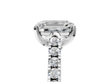 White gold Emerald Cut Pavé Band Solitaire Ring with Four-Prong Setting_279