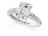 White gold Emerald Cut Pavé Band Solitaire Ring with Four-Prong Setting_300