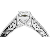White gold Emerald Cut Pave Band Milgrain Solitaire Ring_10