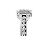 White gold Emerald Cut Pave Band Milgrain Solitaire Ring_11