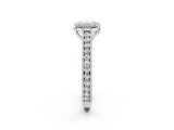 White gold Emerald Cut Pave Band Milgrain Solitaire Ring_8