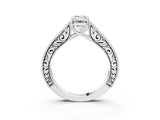 White gold Emerald Cut Pave Band Milgrain Solitaire Ring_9
