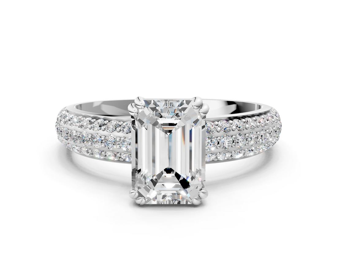 White gold Emerald Cut Pave Diamond Engagement Ring with Channel Set Band and Four-Prong Setting_26