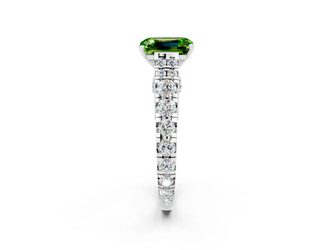 White gold Emerald Cut Peridot Classic Solitaire Ring with Pavé Band and Four-Prong Setting_2