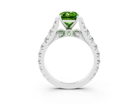 White gold Emerald Cut Peridot Classic Solitaire Ring with Pavé Band and Four-Prong Setting_3