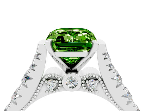 White gold Emerald Cut Peridot Classic Solitaire Ring with Pavé Band and Four-Prong Setting_4