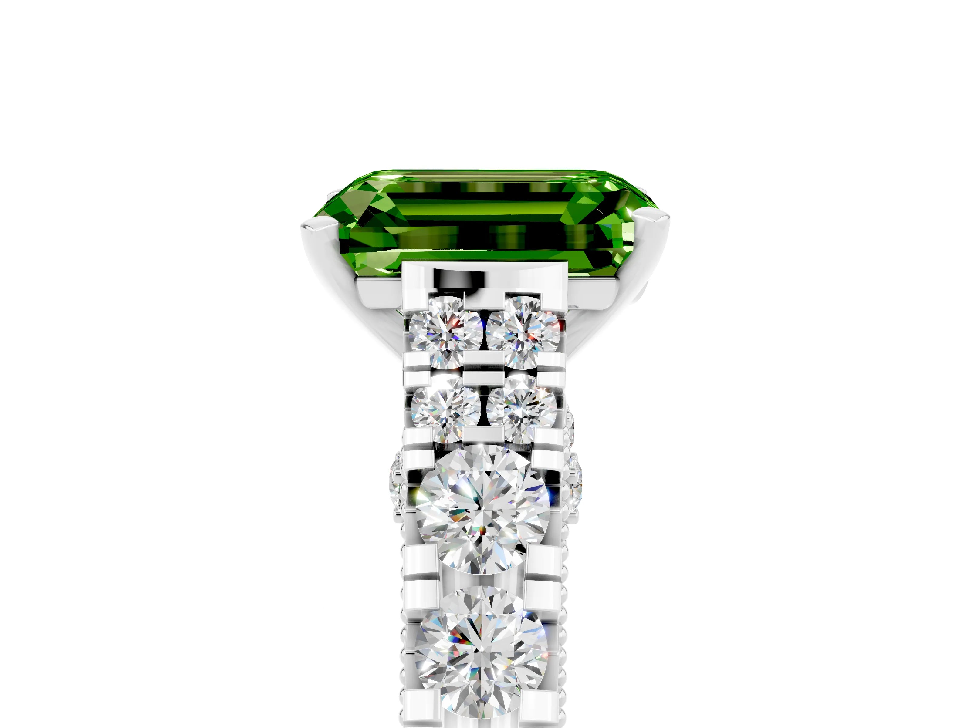 White gold Emerald Cut Peridot Classic Solitaire Ring with Pavé Band and Four-Prong Setting_5
