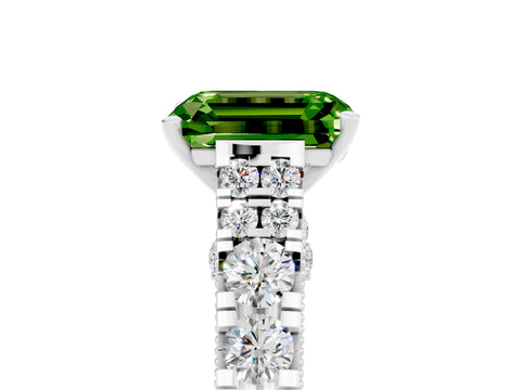White gold Emerald Cut Peridot Classic Solitaire Ring with Pavé Band and Four-Prong Setting_5