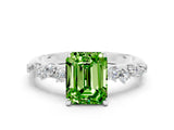 White gold Emerald Cut Peridot Cluster Side Stone Solitaire Ring with Prong Setting_24