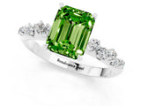 White gold Emerald Cut Peridot Cluster Side Stone Solitaire Ring with Prong Setting_25