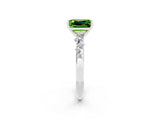 White gold Emerald Cut Peridot Cluster Side Stone Solitaire Ring with Prong Setting_26
