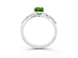 White gold Emerald Cut Peridot Cluster Side Stone Solitaire Ring with Prong Setting_27
