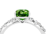 White gold Emerald Cut Peridot Cluster Side Stone Solitaire Ring with Prong Setting_28