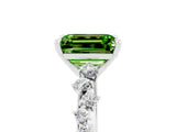 White gold Emerald Cut Peridot Cluster Side Stone Solitaire Ring with Prong Setting_29