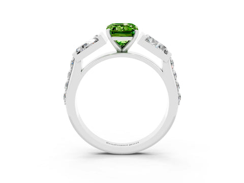 White gold Emerald Cut Peridot Engagement Ring with Baguette Side Stones and Channel Set Band_3
