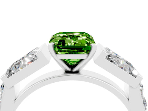 White gold Emerald Cut Peridot Engagement Ring with Baguette Side Stones and Channel Set Band_4