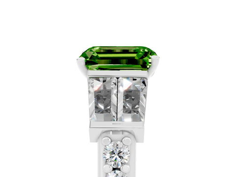 White gold Emerald Cut Peridot Engagement Ring with Baguette Side Stones and Channel Set Band_5
